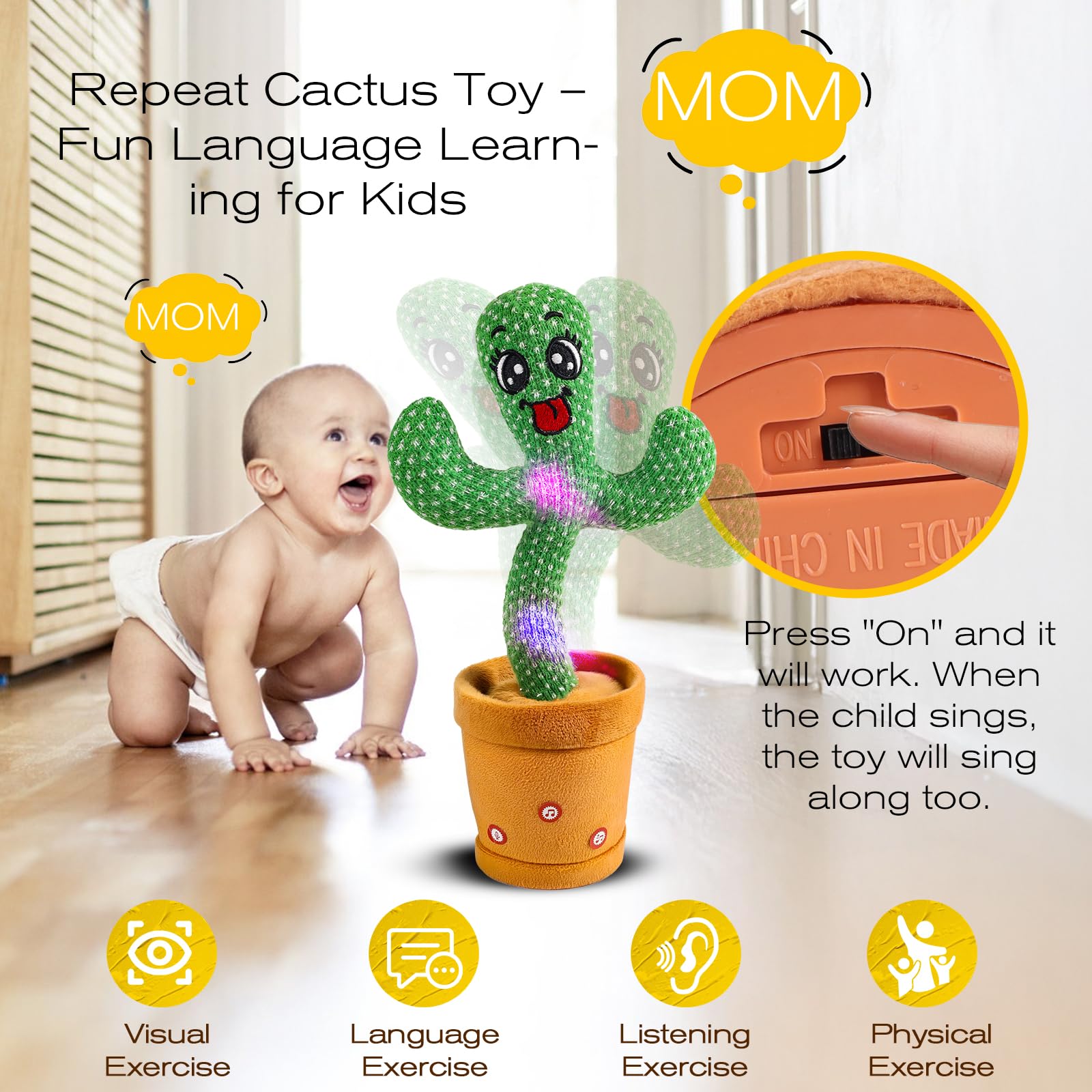 Cactus parlante danzante per bambini, cactus cantante con 120 canzoni+danza+registrazione+LED, imitazione registrazione cactus giocattoli regalo per bambini 0-6 6-12 mesi (style7)