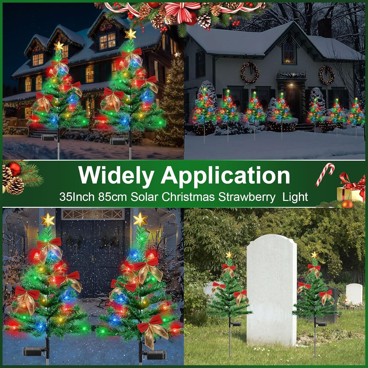 2 Sapins De Noël Solaires Extérieur 85 Cm Avec Guirlandes LED – Déco Jardin Étanche IP65 – 8 Modes Lumineux