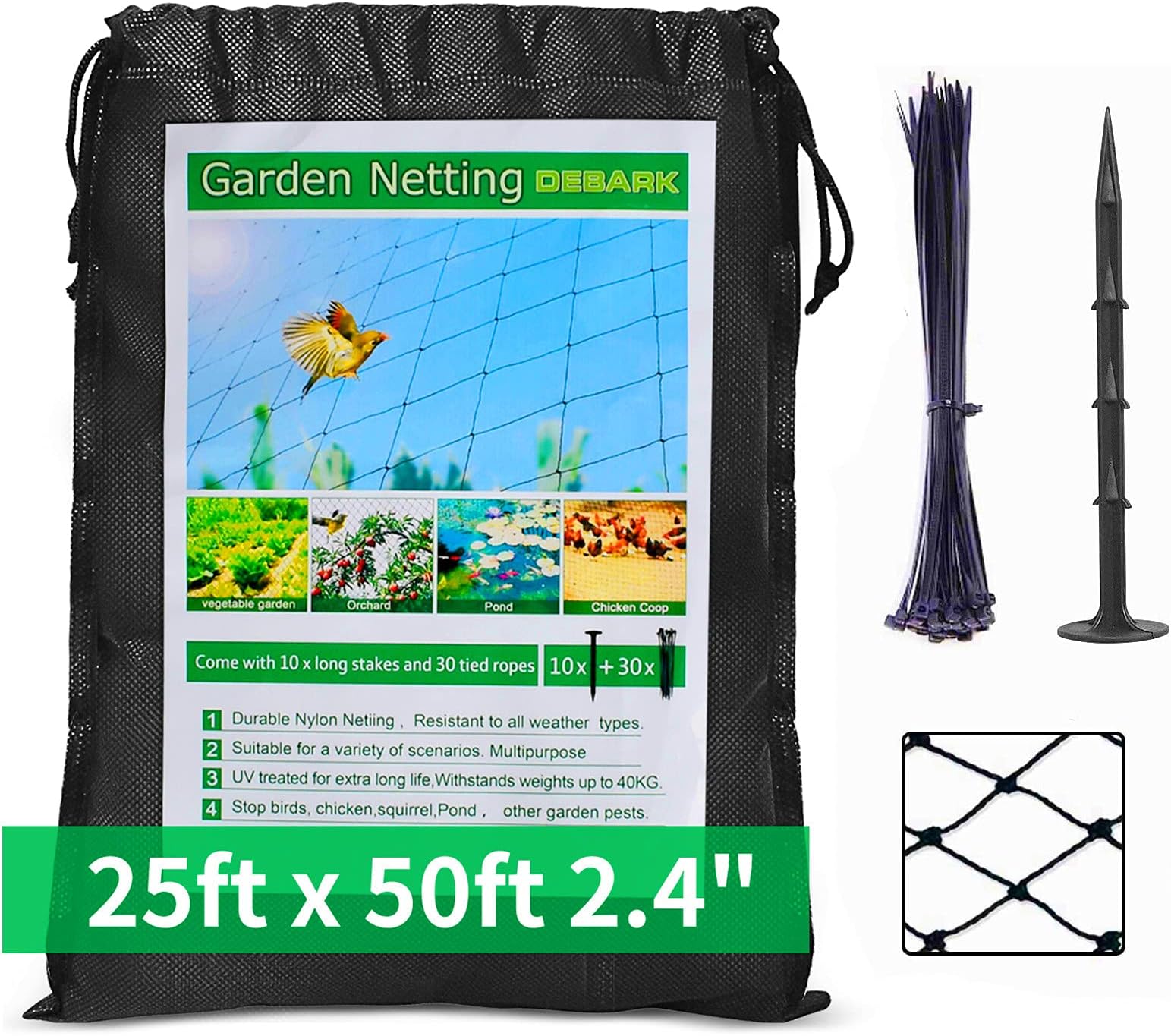 Bird Netting Heavy Duty【Update】 25' X 50' Bird Net Poultry Netting Protect Plants and Fruit Trees Garden Net 2.4" Square Mesh Size (25' x 50'-2.4")