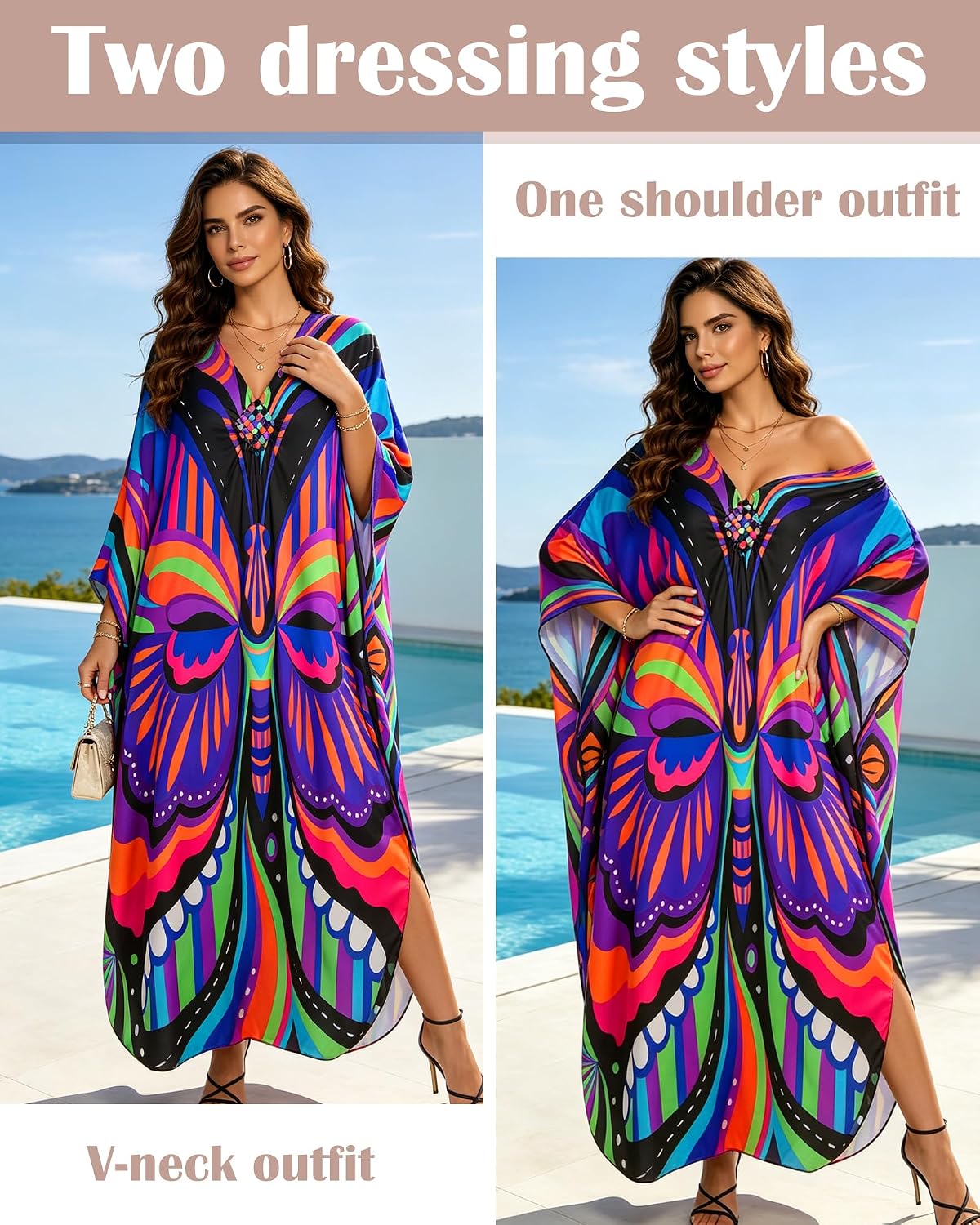 Kaftan Dresses for Women Plus Size Caftans Batwing Sleeve Moo Moos Beach Swimsuit Cover Up Summer Dress