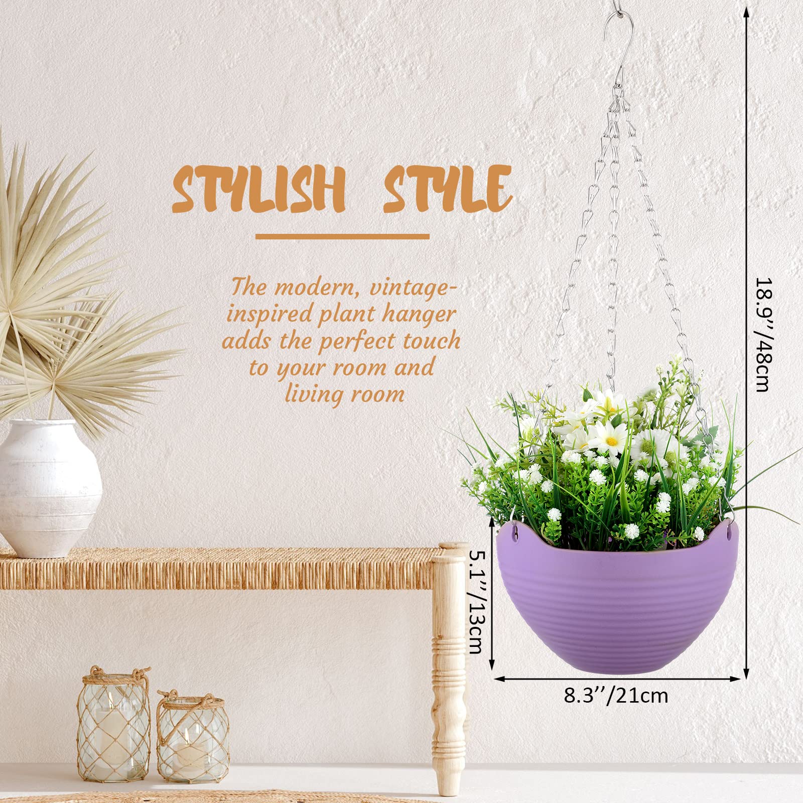 Lot de 16 pots de fleurs à suspendre à arrosage automatique - 20,3 cm - Colorés - Avec égouttoir et chaîne de suspension - Pour plantes d'intérieur et d'extérieur