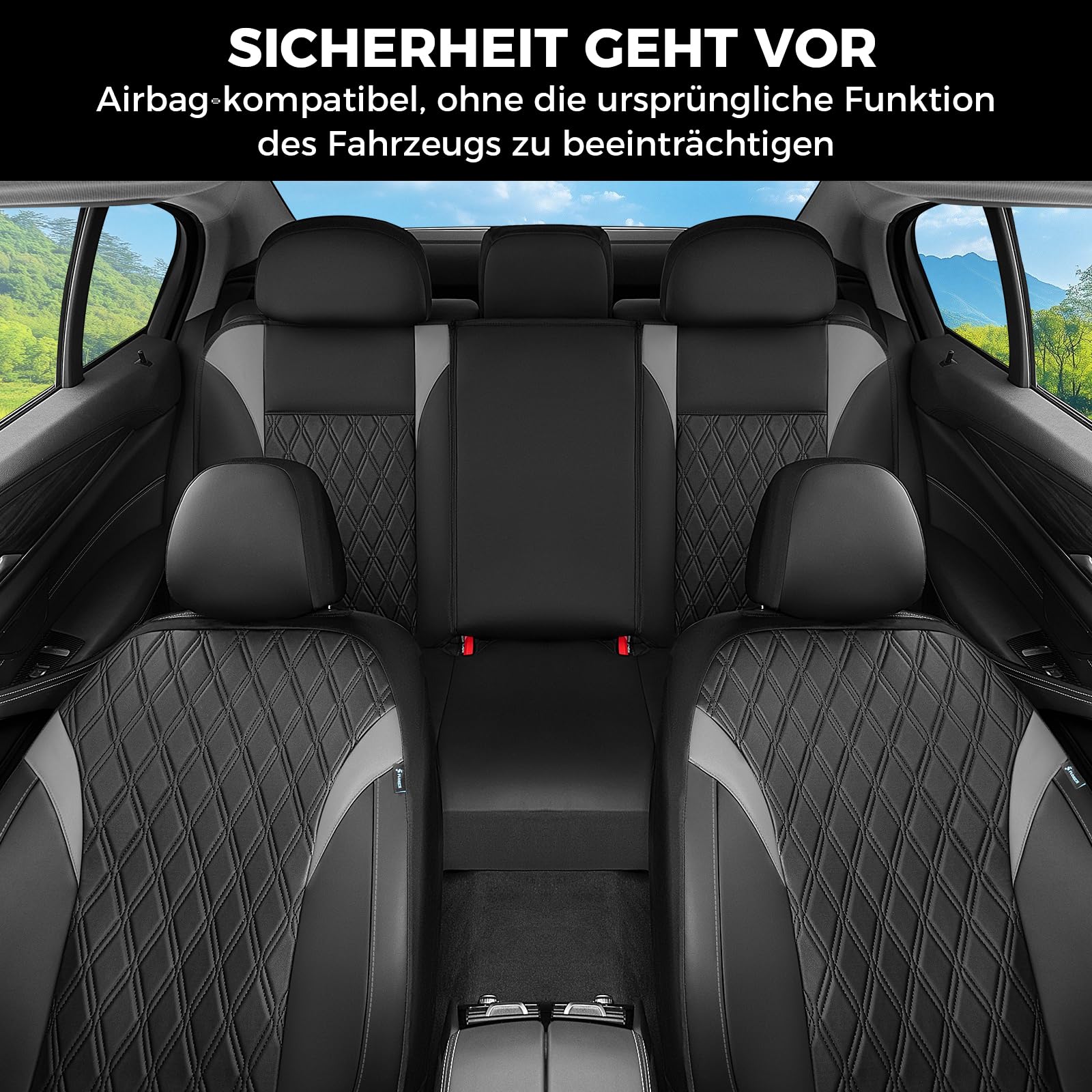 FLORICH Autositzbezüge Komplettset Vordersitze, Atmungsaktive PU Leder Sitzbezüge, Wasserdichter Autositz Universelle für die Meisten Autos, SUVs und Pick-ups (Komplettset, Schwarz)