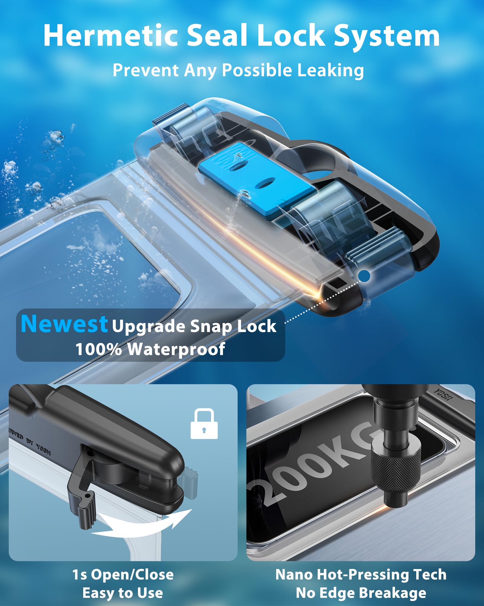 YOSH Wodoodporne etui na smartfona [2 sztuki], wodoszczelne etui na telefon, wodoodporne etui na smartfona iPhone 17 16 15, 14, 13, 12, 11 Pro, XR, Galaxy S26, S25, S24, S23, Ultra, przezroczyste