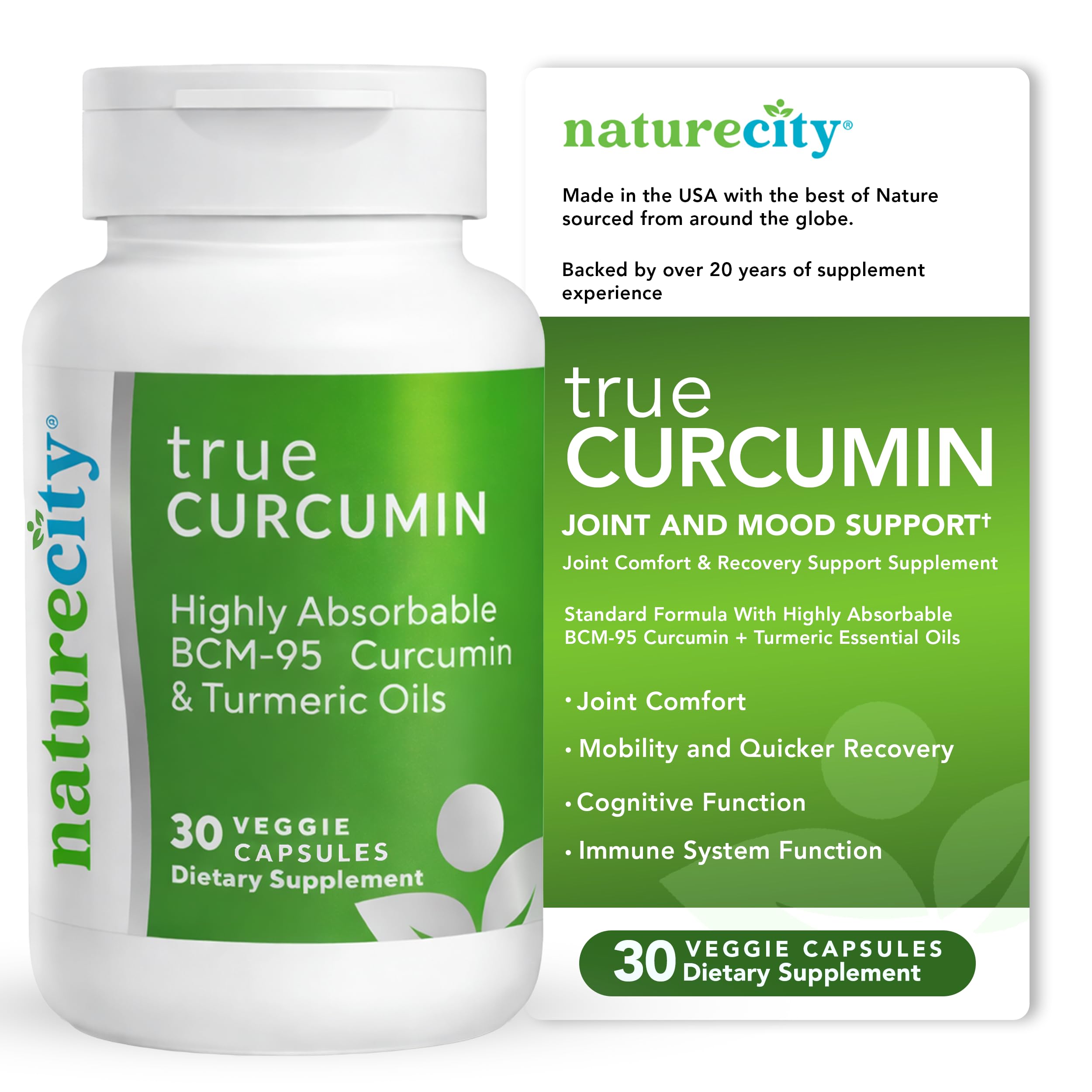 True-Curcumin Turmeric Supplement | Non-GMO Tumeric and Curcumin 500mg Curcuma Capsules Vitamin Supplements | Up to 700% Increase in Absorption (30 Day Supply) | Supports Joints