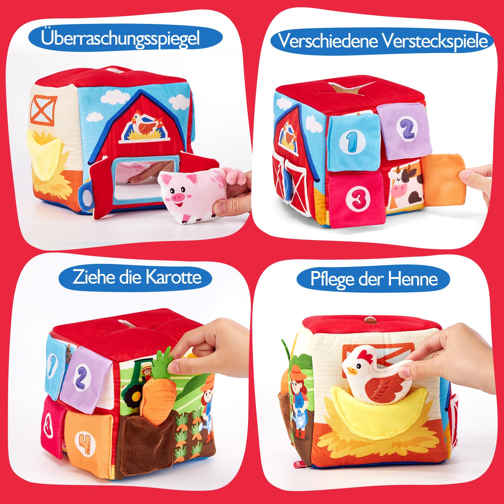 hahaland Baby Spielzeug 6 12 Monate - Bauernhof-Schatzkiste, Montessori Sensorik Spielzeug mit 9 Rasseln und Spiegel, Kinder Lernspiele Motorikspielzeug 1 2 3 Jahre, Weihnachts- und Ostergeschenk