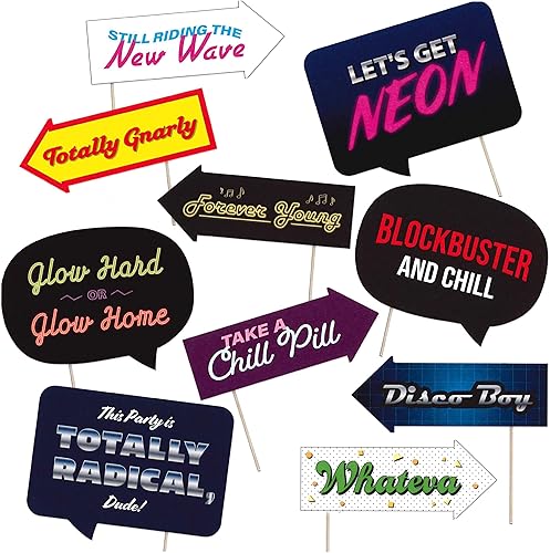 Totally Rockin' 80s Photo Booth Props - Decoración de fiesta de los años 80