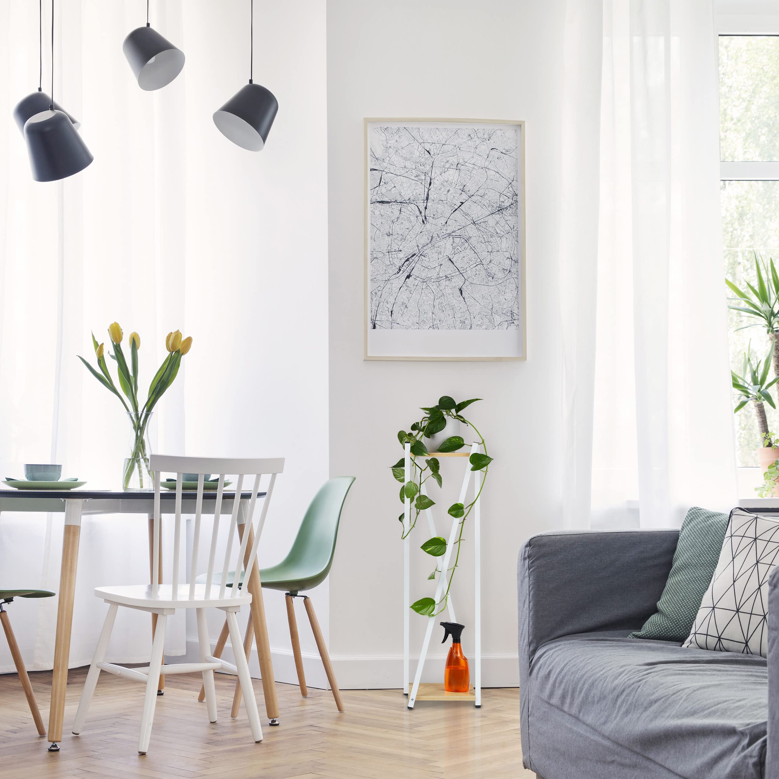 Relaxdays Portavaso a Colonna, Scaffale Portafiori 99x28x28, cm Piedistallo Design Scandinavo, Bianco e Marrone Chiaro