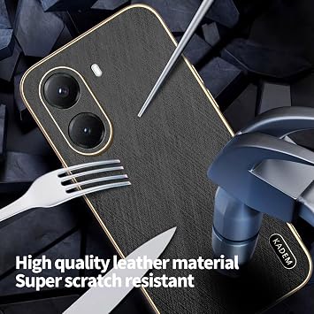 ILING Case for Xiaomi POCO X7 Pro 5G, Unique Brushed Metal Design, Leather Skin Phone Case, Ultra-thin Soft Silicone TPU Bumper Shockproof Cover (Black)