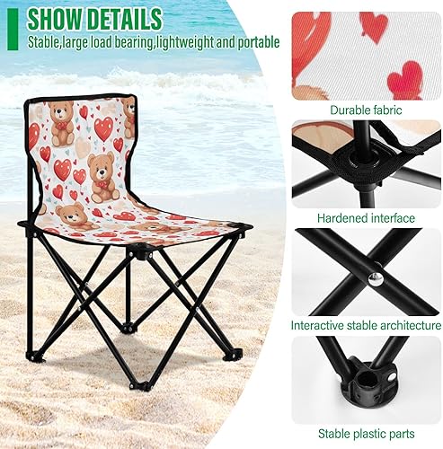 Miniatura 5 de Outdoor Folding Teddy Bear Red Heart Valentine's Day Camping Chairs for Adults Portable Camping Chair Lightweight Lawn Chair 202a5158