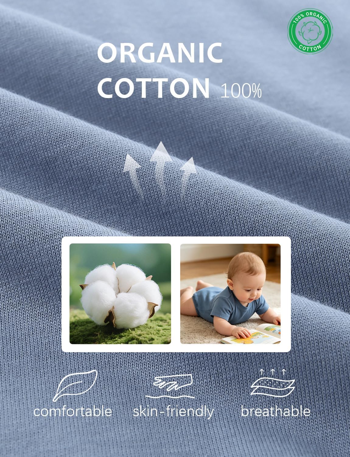 Baby Bubble Onesie Romper 100% Organic Cotton Clothes Short Sleeve Summer Solid Color T-Shirt Footless Outfits