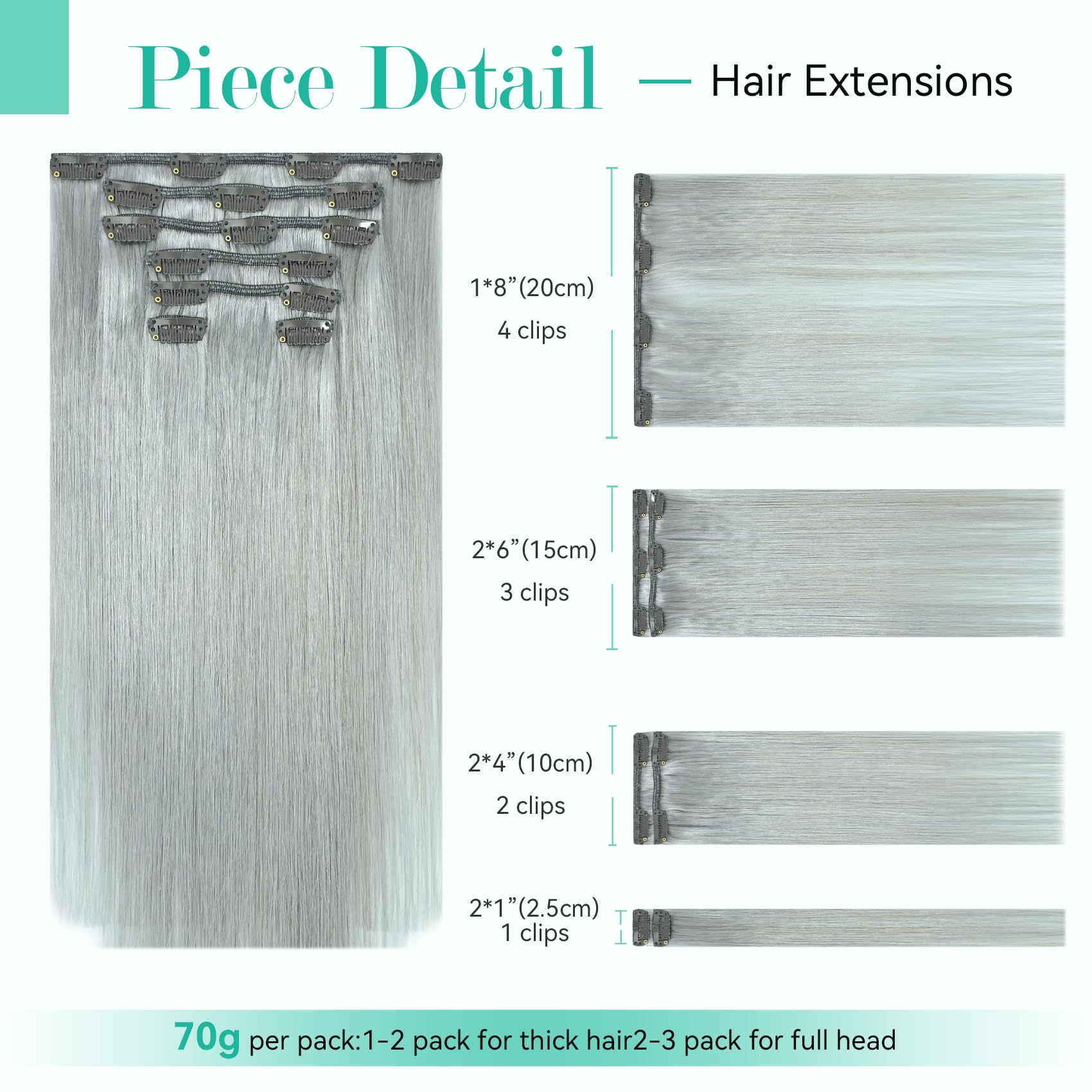 ✨26” STRAIGHT SILVERISH GREY 1 PEICE CLIPINS *NWT* Amazon.com : UGOTRAYS Silver Grey Clip in Hair Extensions  main image 3