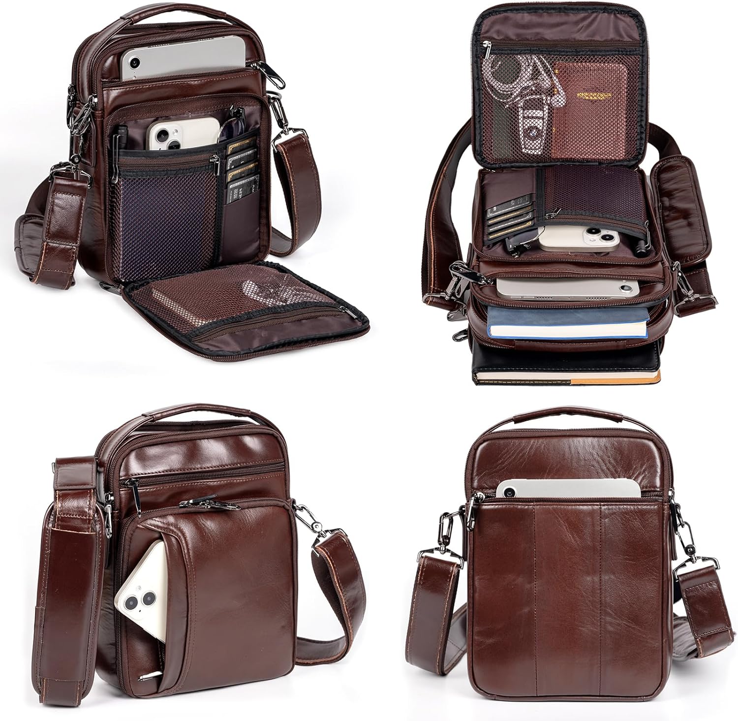 Leather Small Messenger for Men - Women Shoulder Chest Travel Bag - Crossbody Bag - Image 4