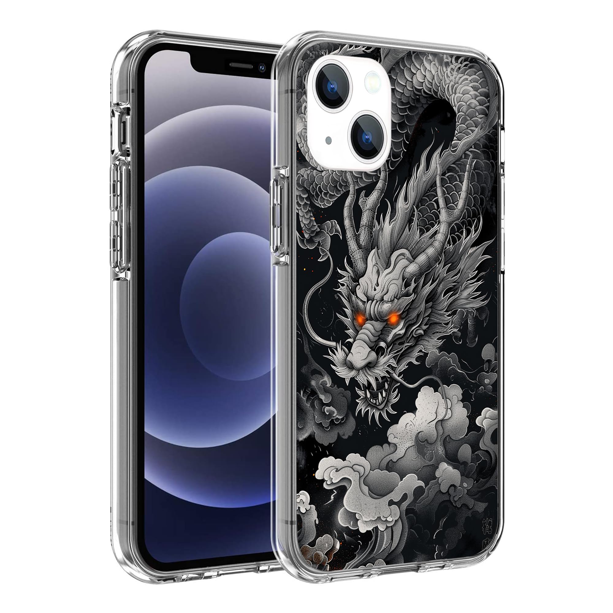 SHDYQXSB Compatible with iPhone 13 Case, Dignified Chinese Dragon Ink Painting Art Slim Soft TPU Shockproof Protection Clear Case