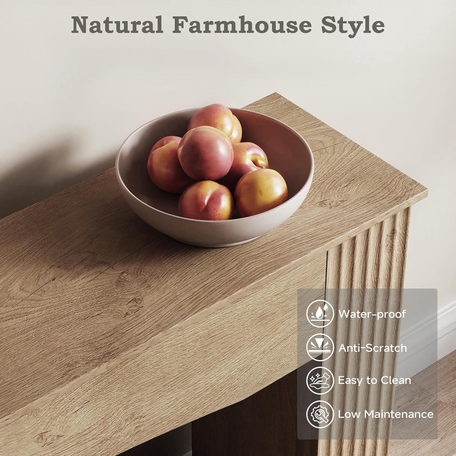 Entryway Table,63-inch Fluted Wooden Console with Storage Shelf,Modern Farmhouse Style Entry Table for Hallway Foyer Entrance Living Room Furniture