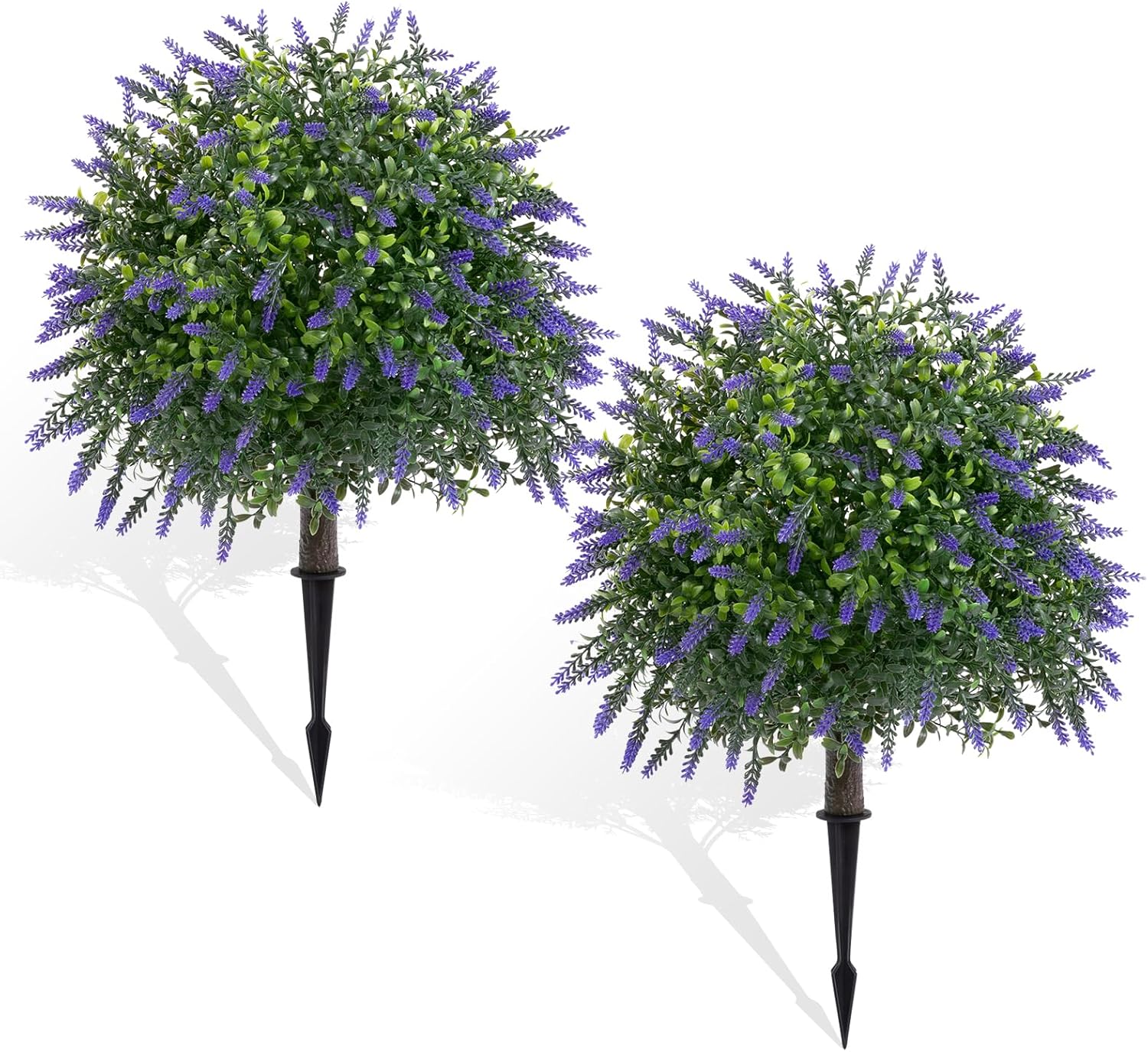 Topotdor 23.6" Lavender Topiary Trees Artificial Outdoor Faux Plants, 2 Pack Boxwood Ball Tree UV Resistant Fake Shrubs Bushes with Spike for Indoor Outside Front Porch Home Garden Decor