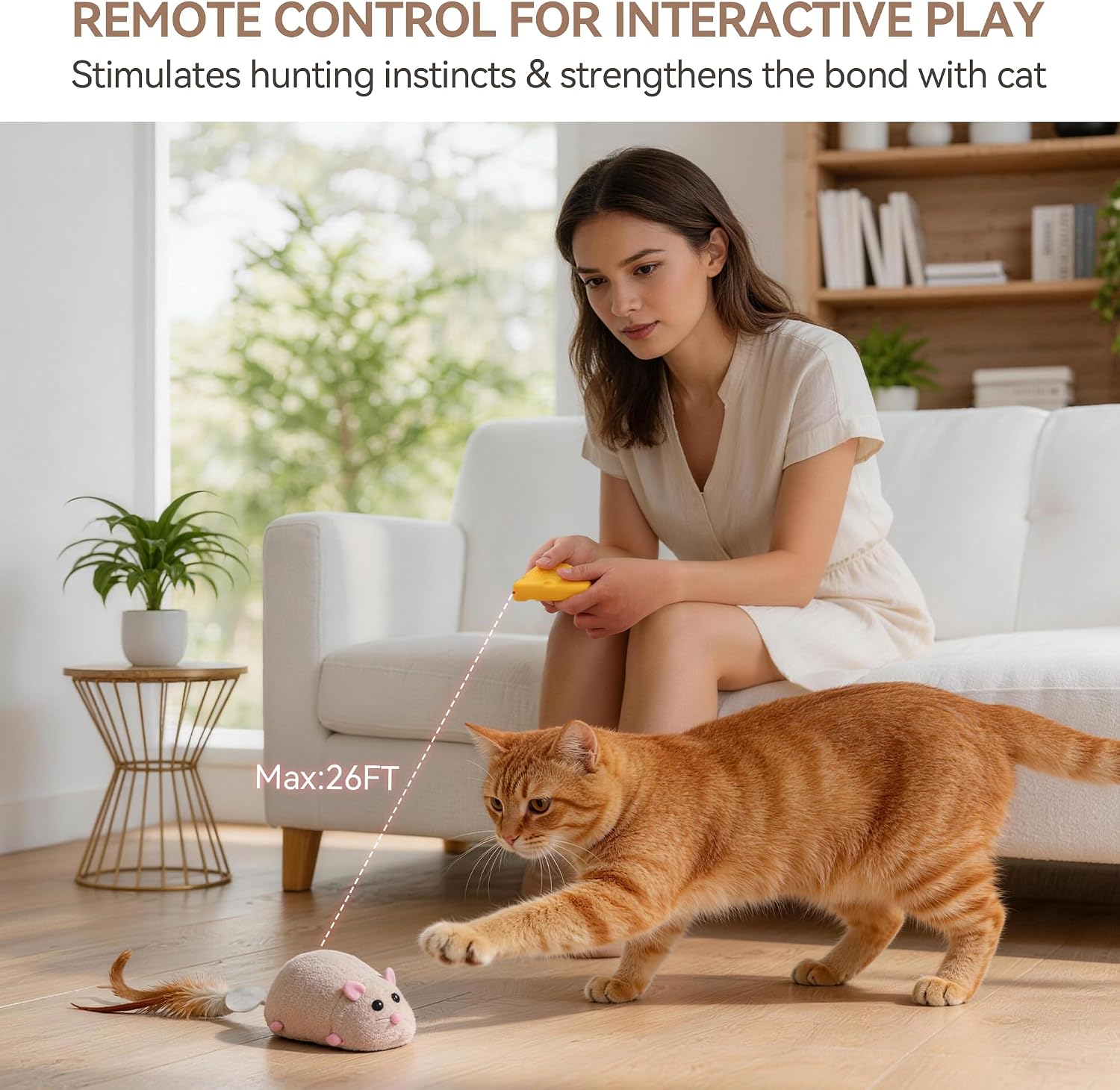 ALL FOR PAWS Remote Control Cat Mouse Toy, Interactive Moving Mouse Toy for Kitten Indoor Cats, 4-Direction RC Cat Toy with Feather Tails, Rechargeable Automatic Cat Toy for Exercise&Hunting Instinct
