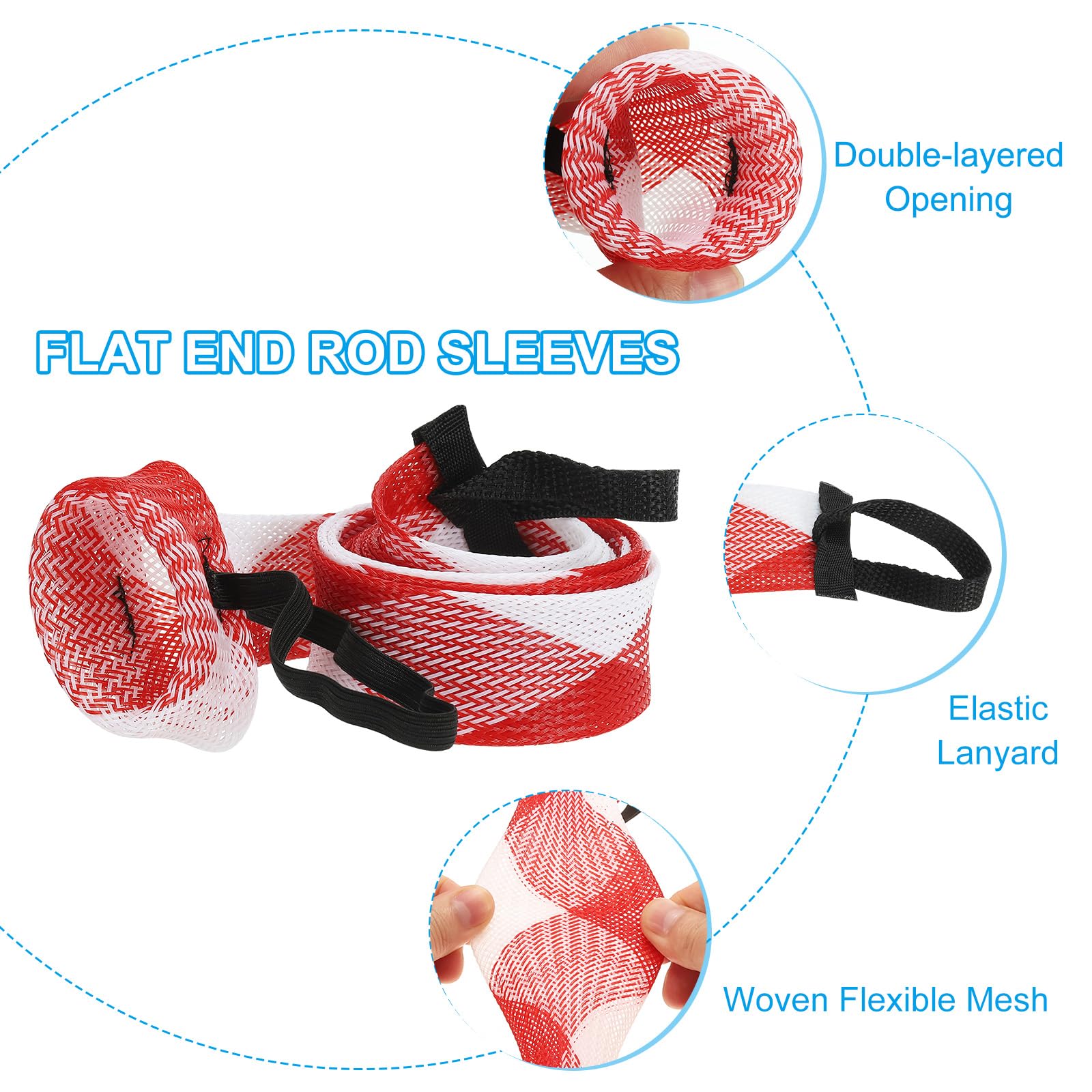 PATIKIL 67 Inch Rod Sock, 2 Pcs Fishing Rod Sleeve Cover Braided Mesh Pole Protector Gloves Fishing Tools Flat End for Spinning Fishing Rod Fly Rod Ice Rod Casting Rod, Red White - Image 3