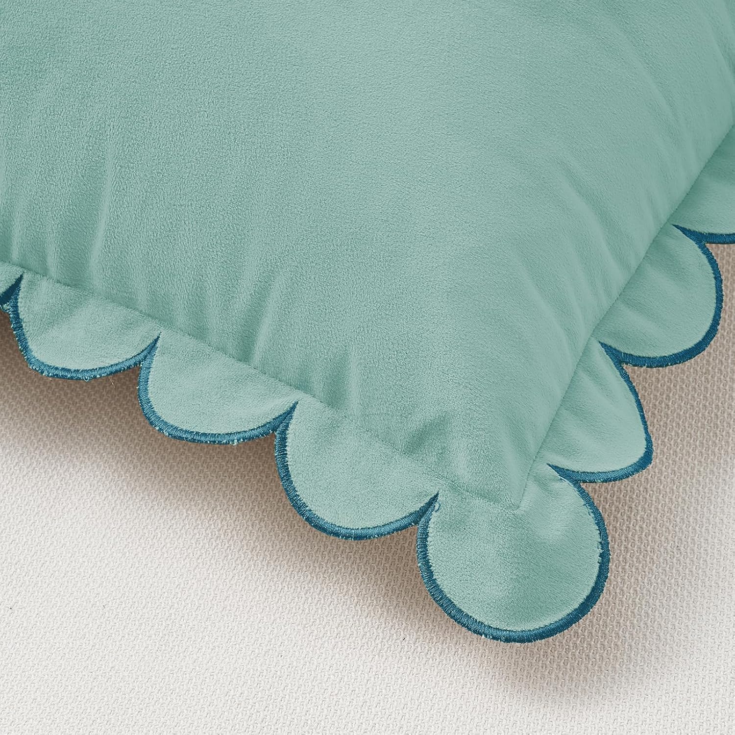 MONDAY MOOSE Decorative Throw Pillow Covers Cushion Cases, Set of 2 Soft Velvet Scalloped Round Edge Designs, Mix and Match for Home Decor, Pillow Inserts Not Included (20x20 inch, Light Blue)