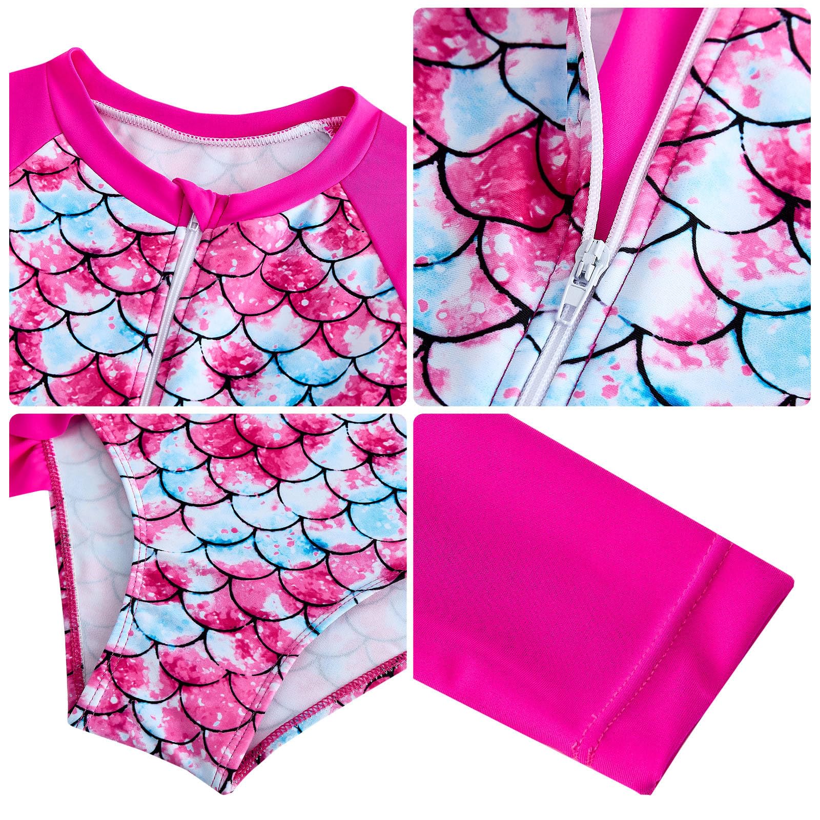 WYTbaby Costume da bagno da bambina, a maniche lunghe, a sirena, costume intero estivo da 3 a 8 anni