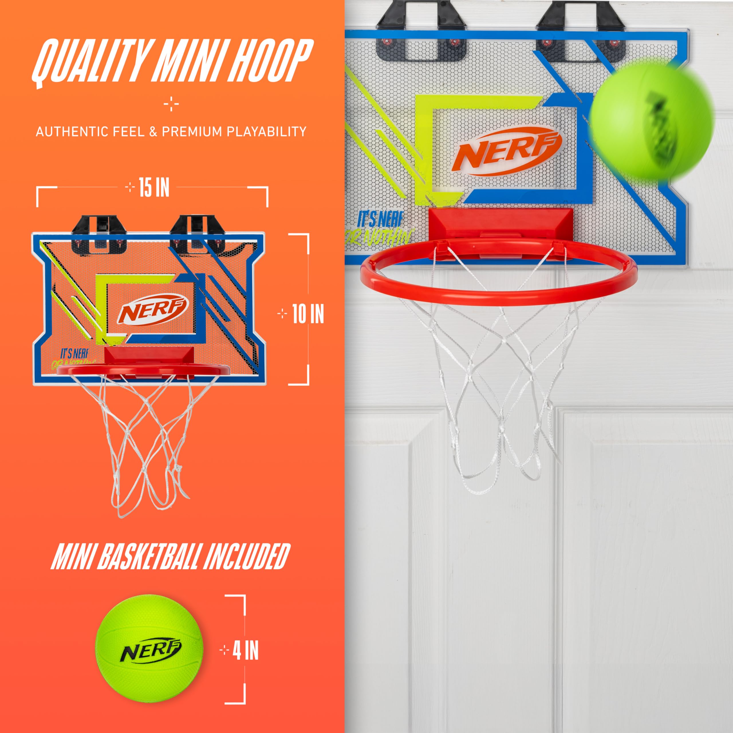 NERFOOP Elite - Juego de Aros de Baloncesto para Encima de la Puerta, Juego de Mini Aros con Pelota de Espuma Nerf, Dormitorio + aro de Accesorios de Oficina, Incluye Bola de Espuma
