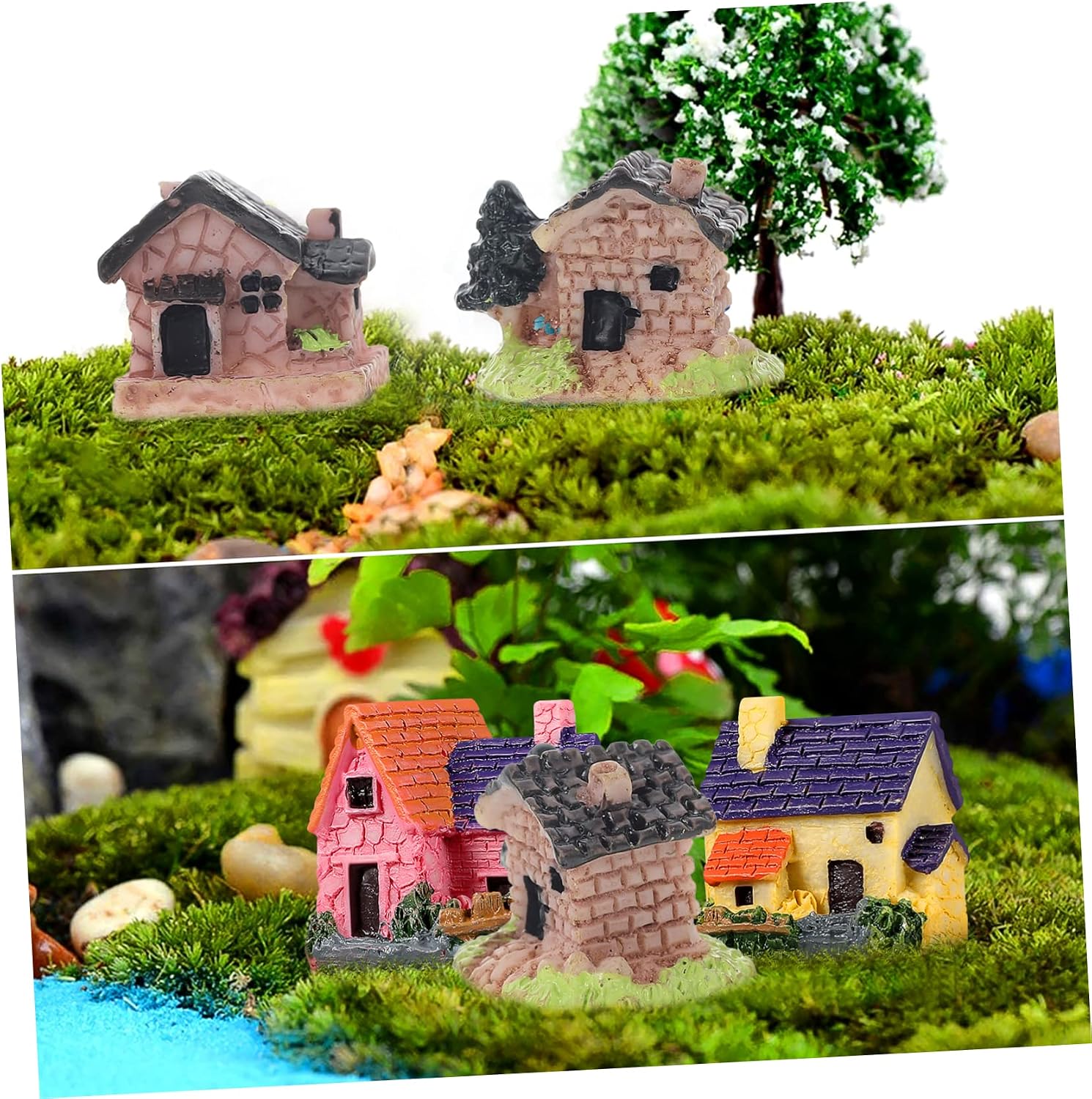 15 pcs Mini Resin House Ornaments 0.78 in Micro Landscape Decoration Tiny 1 inch Village House Figurines for Fairy Garden Terrarium Bonsai Patio Yard and Miniature Scene Layout