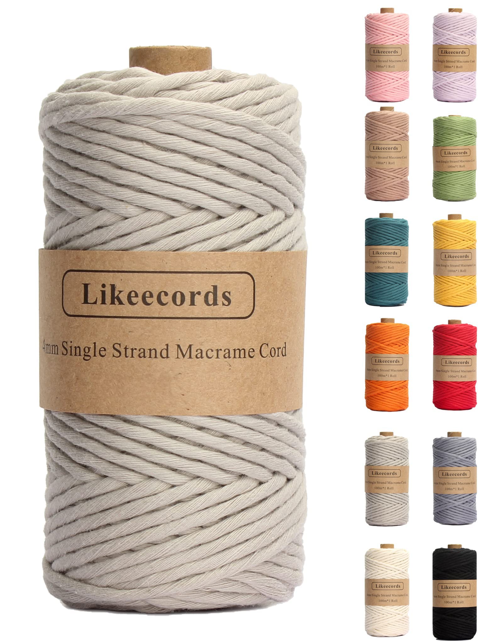Cordon macramé 4mm vert sauge Likeecords de 80m pour suspension