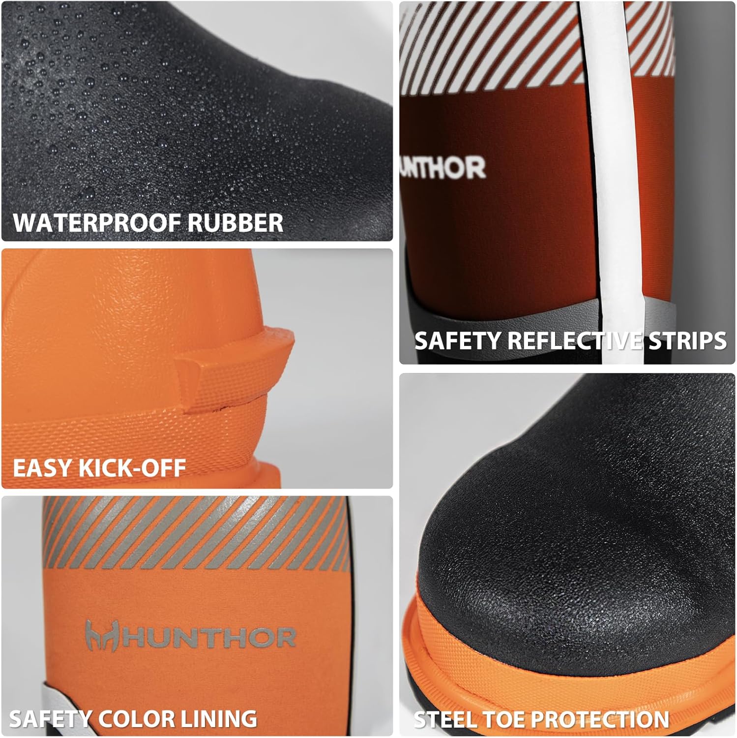 Steel Toe Rubber Boots for Men, Safety Reflective Strips, Punctrue-Proof with Steel Shank, Waterproof, Insulated 6mm Neoprene Work Boots for Farming, Manufacturing, Construction (Black/Orange, Size 6-14) - Image 8