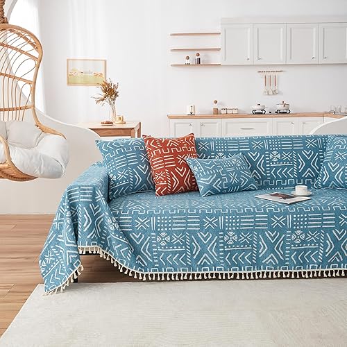 Miniatura 39 de VClife Funda de sofá bohemia para Navidad, 1 pieza, suave y cálida para sofá seccional, funda lavable de calabaza y jacquard negro para sofá biplaza