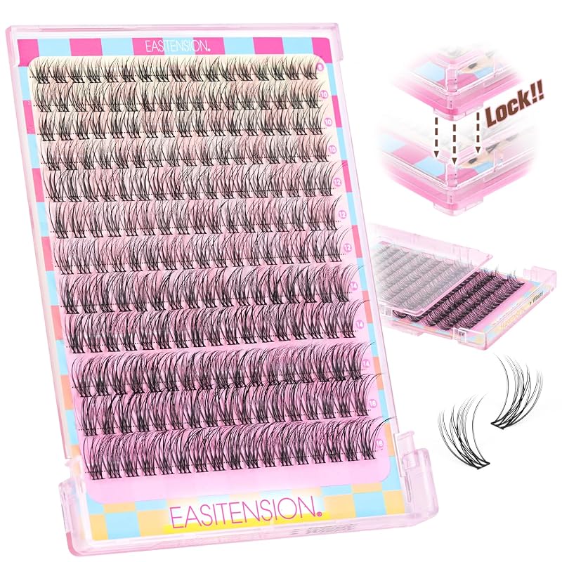 Cílios postiços em tufos EASITENSION Wispy com curvatura CC e comprimentos variados, 120 unidades, 8 a 18 mm