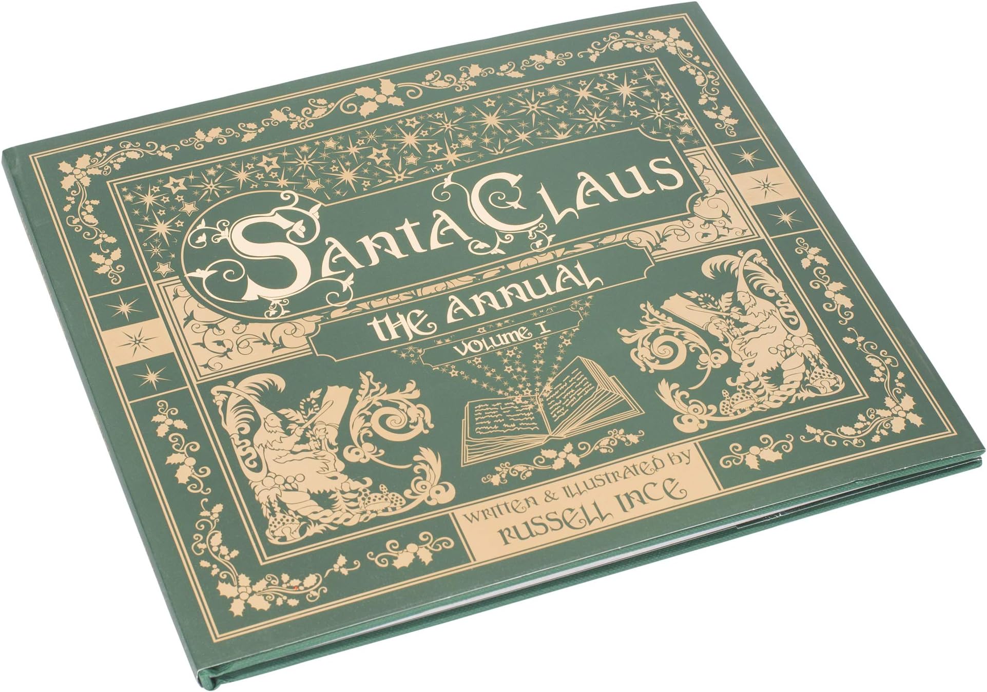 Santa Claus Green Filigree 10 inch Paper Decorative Holiday Book