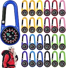 24 Pcs Mini Compass Carabiner Keychain for Kids with Carabiner for Travel Hiking Camping