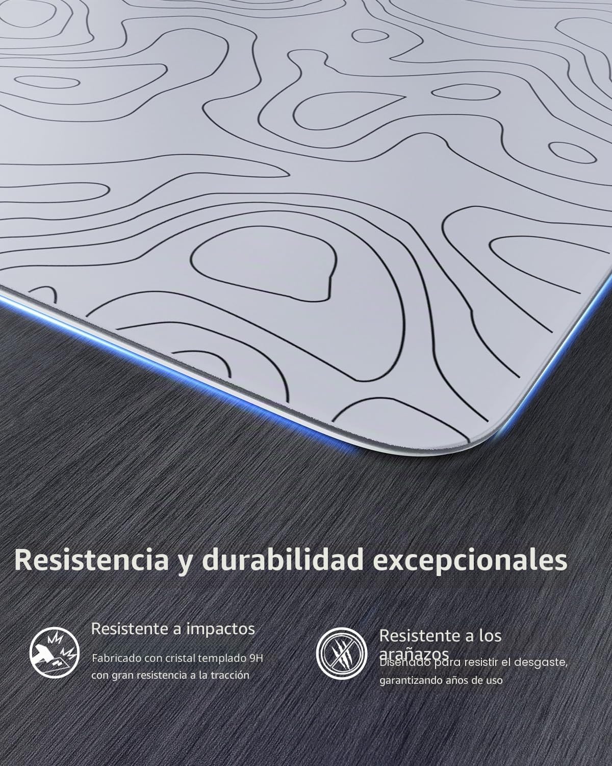 MAMBASNAKE x ATTACK SHARK CM05 Contour Glass Hard Gaming Mousepad,Nano-Micro-Etched Texture,Smooth Glass Surface,High Accuracy,Fast-Moving,Anti-Scratch, PU Leather Non-Slip Base, Large Size(450×400mm)