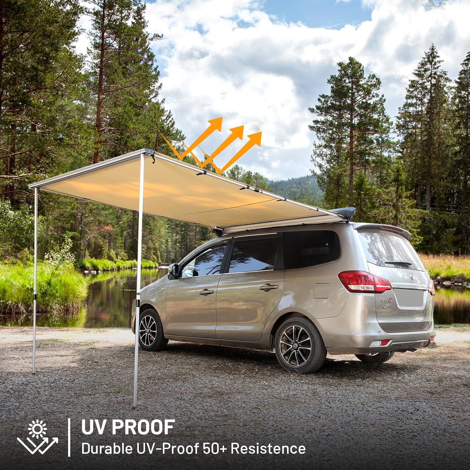 TIMBER RIDGE Car Awning Camper Awning 8.2X6.5ft Truck Awning Waterproof PU10000mm UV50+ Rooftop Overland Camping, Retractable Side Awning Awning Tent Shade for Car/SUV/Truck/Van, Beige TIMBER RIDGE Car Awning Camper Awning 8.2X6.5ft Truck Awning Waterproof PU10000mm UV50+ Rooftop Overland Camping, Retractable Side Awning Awning Tent Shade for Car/SUV/Truck/Van, Beige