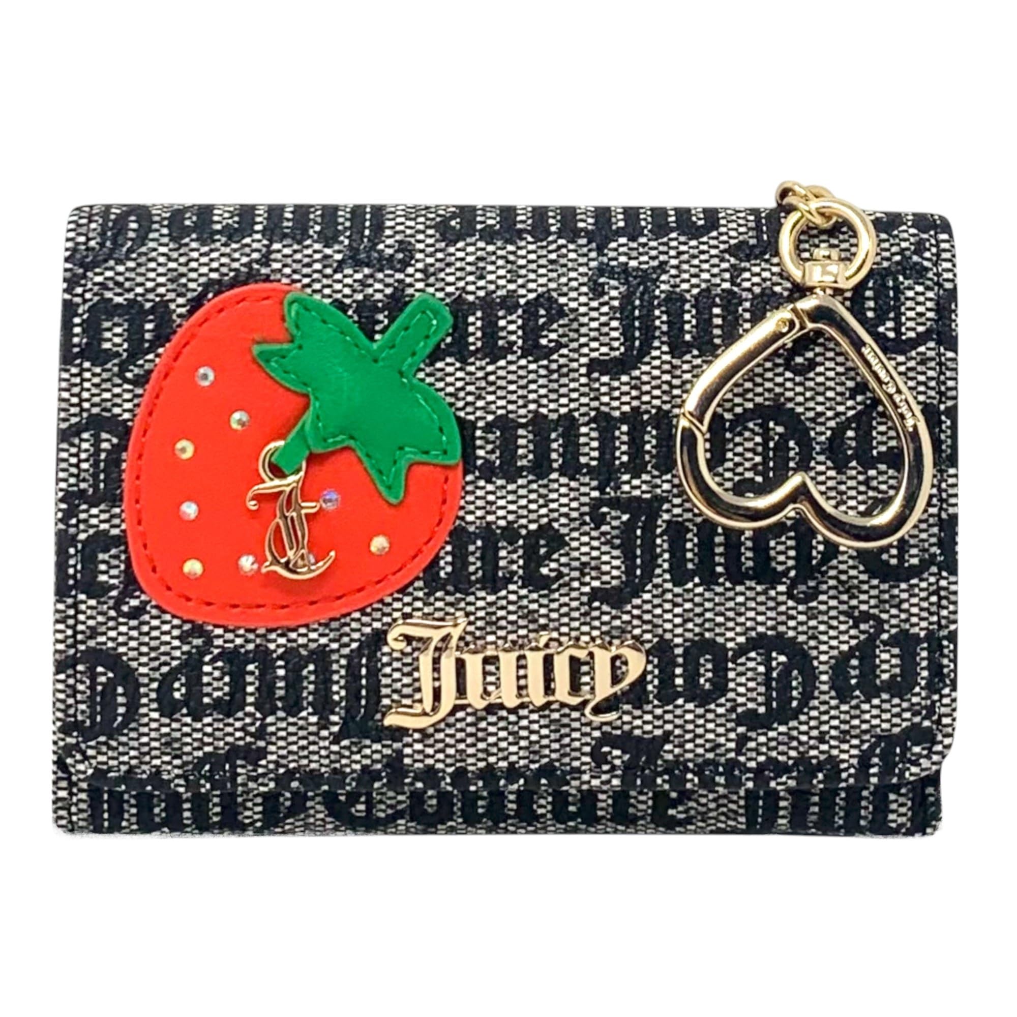Juicy Couture Women's Double Sided Trifold Wallet with Keyring (Freshly Picked Black Beige/Liquorice)