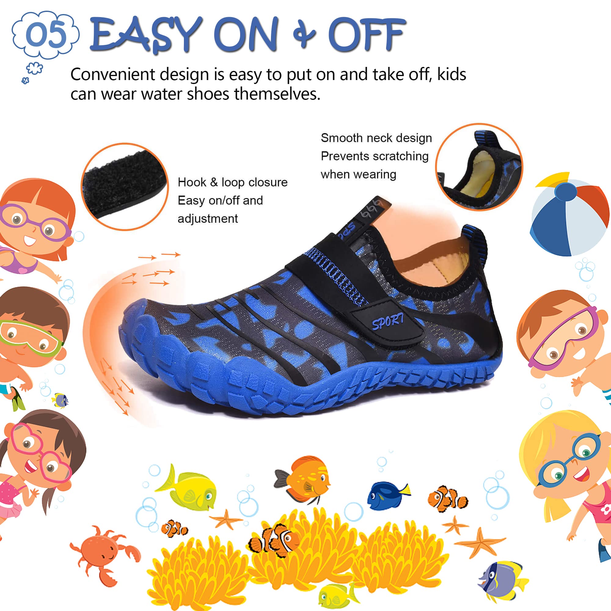Wasserschuhe für Kinder, Jungen, Mädchen, Strandschuhe, Aqua, Schwimmschuhe, Pool, Barfußschuhe, schnell trocknend, leicht, Kinder, Surfen, Tauchschuhe, Schwarzblau, 35 EU