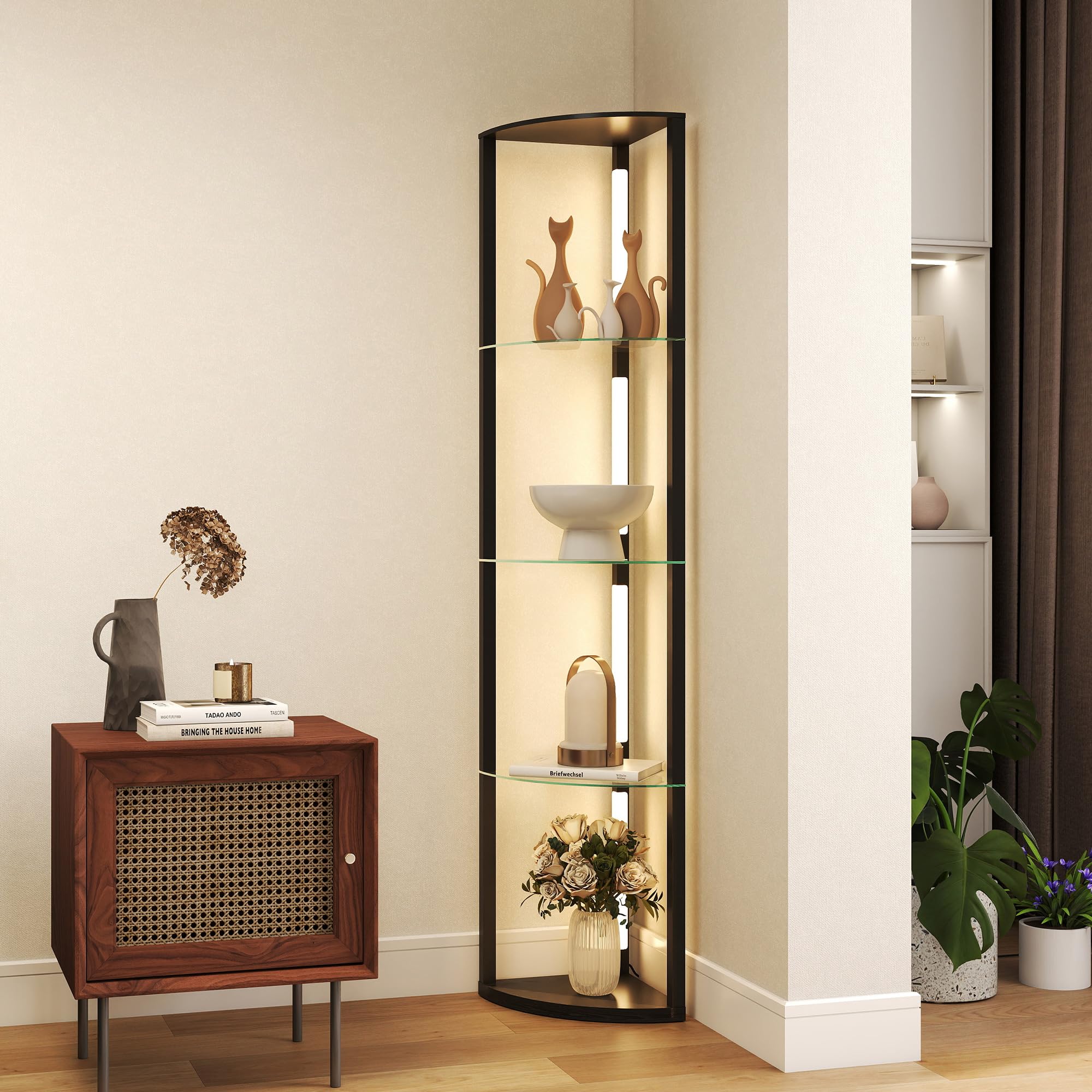 HOMCOM Lampada da Terra con Ripiani in Vetro e Luce LED Nero | Lampada da Pavimento, 3 Livelli di Luminosità, Interruttore a Pedale, per Salotto e Soggiorno