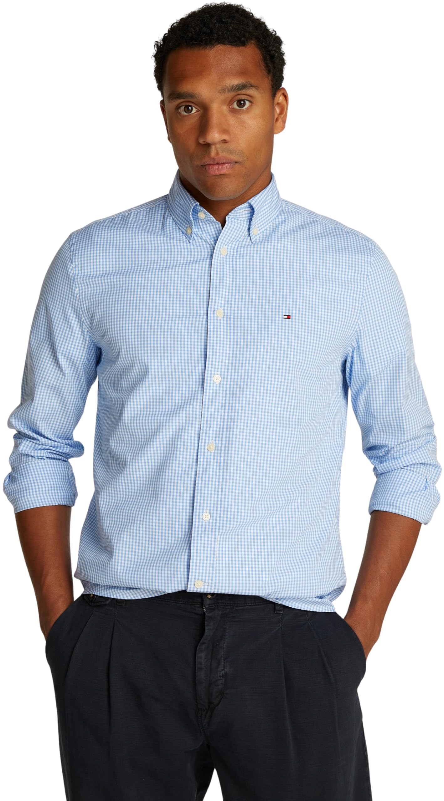Tommy Hilfiger Uomo Camicia Flex Poplin Gingham Regular Fit