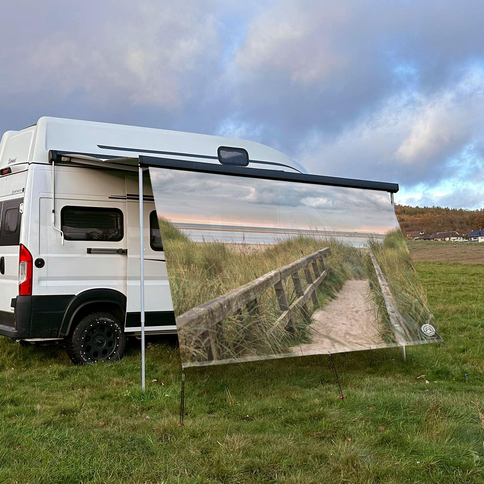 Textil Sonnensegel STRANDWEG | Höhe 200cm | hochwertiger Fotodruck inkl. Keder-Befestigung | Markisen-Vorderwand - Länge/Keder: 350cm / 5 mm Keder