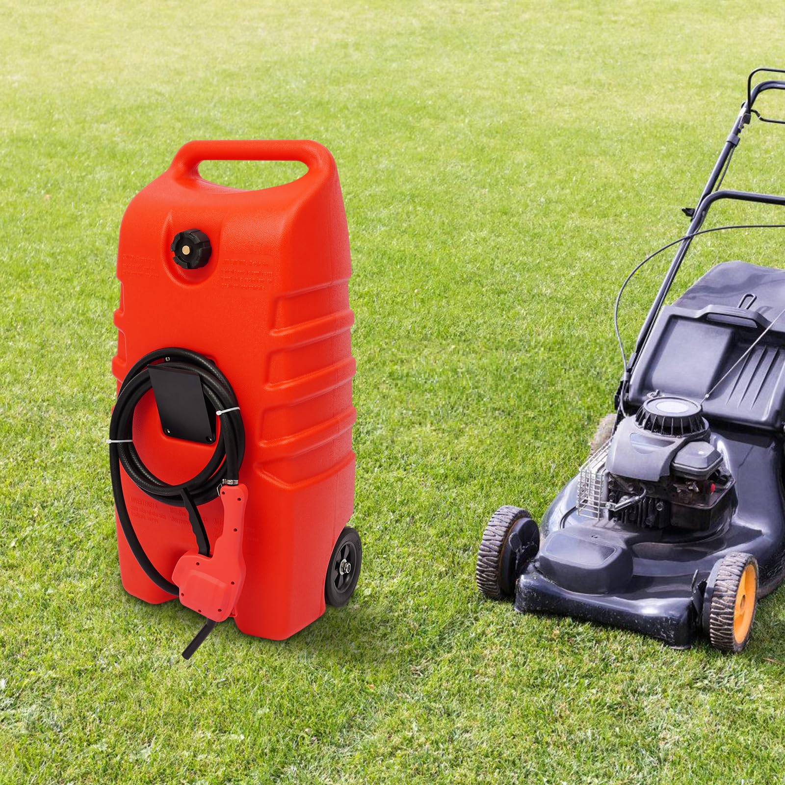 Chariot de carburant 53 l avec pompe, pistolet de distribution, vanne d'arrêt et tuyau flexible, bidon d'essence mobile en polyéthylène haute densité rouge, réservoir de carburant portable pour
