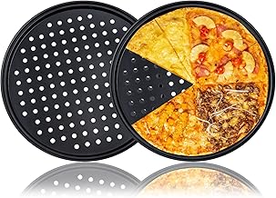2 Pack Non Stick Pizza Pans, Carbon Steel Pizza Tray Round Pizza Bakeware Sheet, Pizza Tray with Holes for Home Baking, Kitchen, Oven, Restaurant (12Inch)