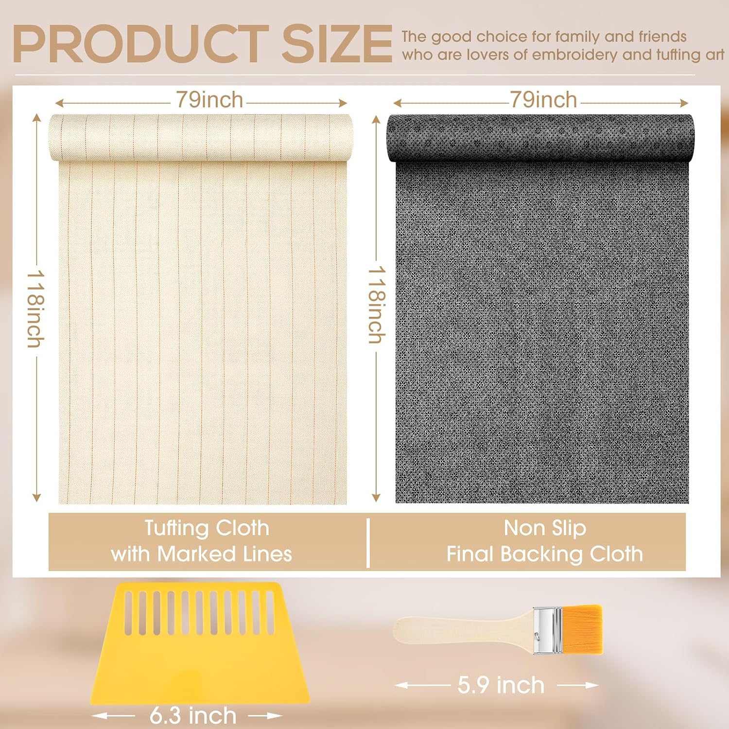 Tudomro 4 Pcs 79'' X 118'' Extra Large Tufting Cloth for Rugs and Non Slip Final Backing Tuft Fabric Monks Cloth for Tufting Needle DIY Rug Making, Contains Cleaning Brush and Glue Scraper