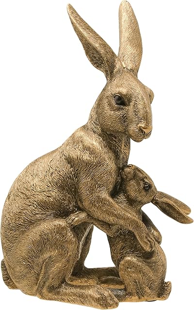 Large Mother & Baby Hare Figurine Approximately 25cm Tall From The Bronze Reflections Range of Ornaments