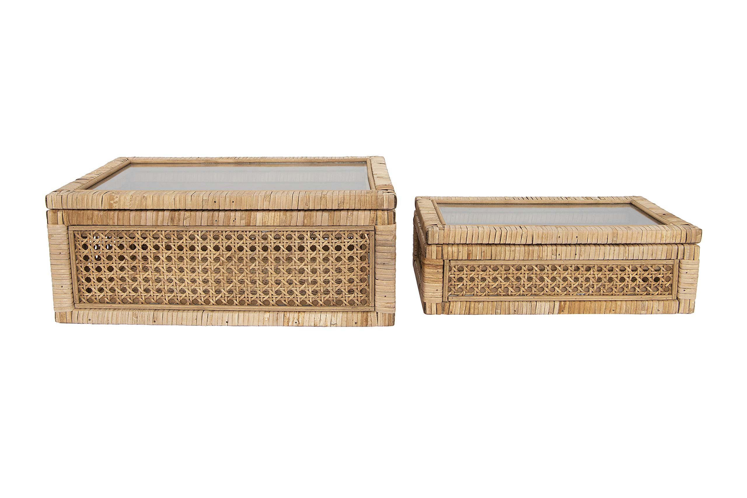 Buy Cane and Rattan Display Boxes with Glass Lid, Set of 2 Online at