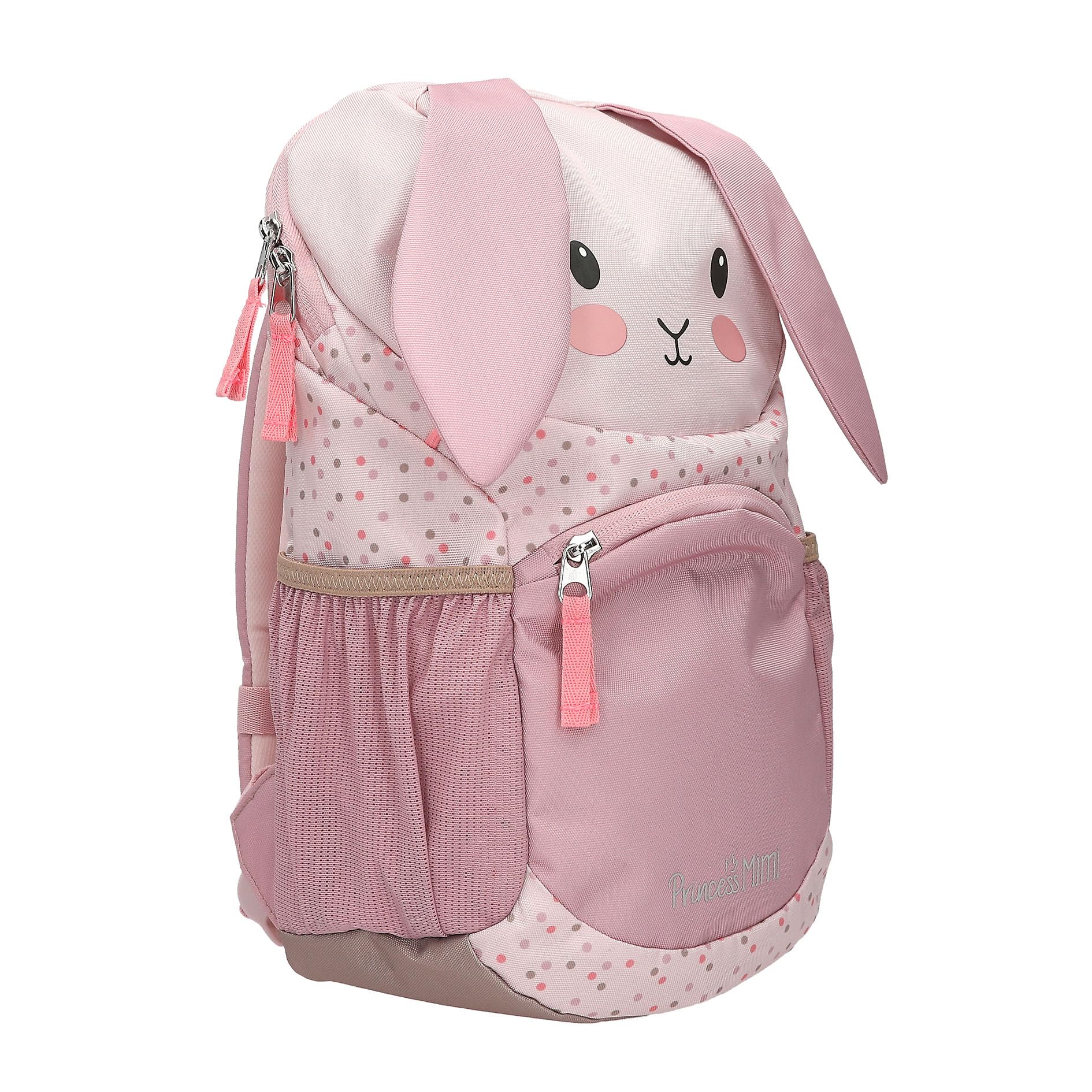 Depesche Princess Mimi - Depesche 13993 Princess Mimi: mochila ergonómica en marrón y beige, con cara de perro, orejas caídas aplicadas y estampado de lunares, bolsa con correas ajustables. Niñas