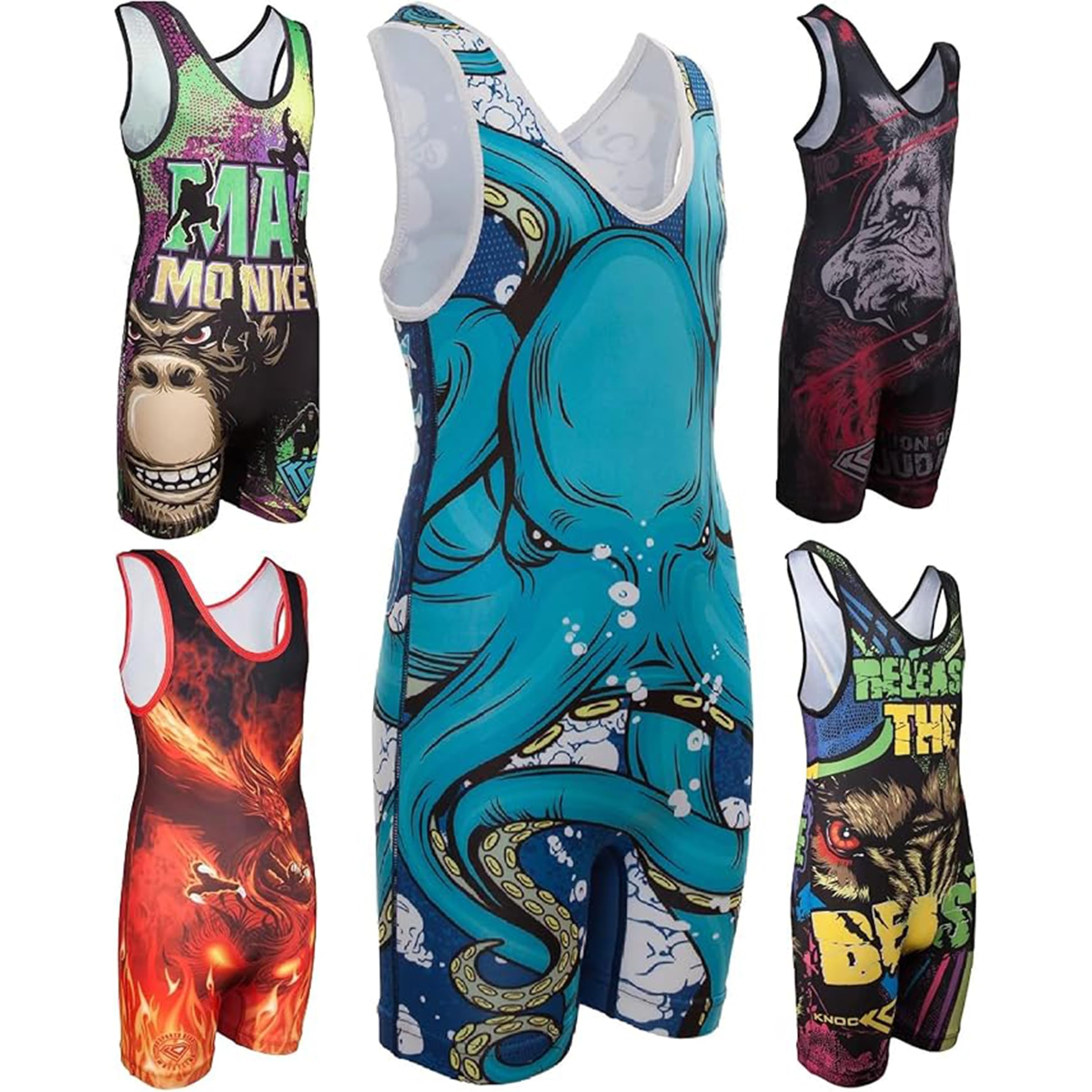 KO Sports Unisex Wrestling Singlets for Kids & Youth Wrestlers, Animal & Beast Singlets for Boys & Girls, Youth Sizes XXS-L