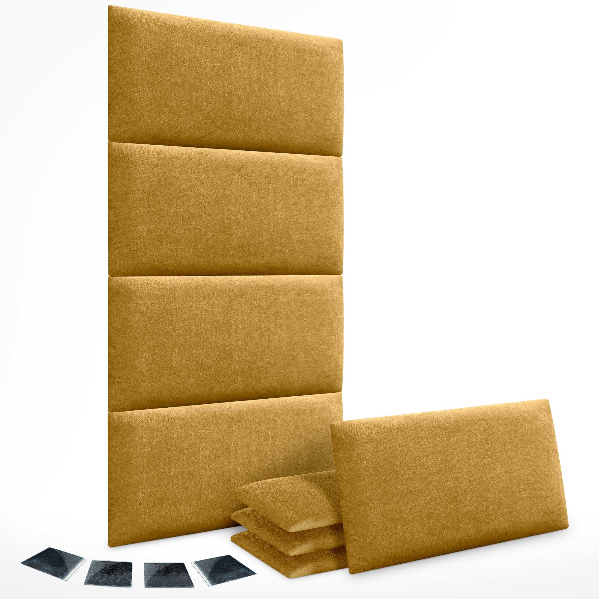 DHOME Set di 8 Pannelli Imbottiti in Tessuto Aqualine Autoadesivi per Parete Acustici Fonoassorbenti Protezione dagli Impatti Testiere Decorazione Casa Camera da Letto Colori 2 (Senape, 60x50cm, x8)