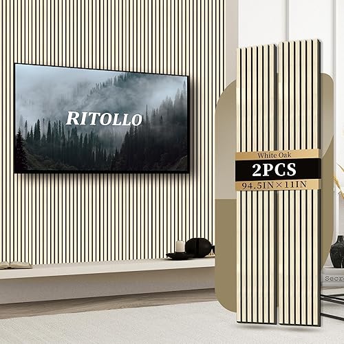 RITOLLO Wood Slat Panels for Wall 2-Piece 94.5"×11" Acoustic Panels for Interior Wall Decor 3D Fluted Sound Absorbing Panel - Natural Oak