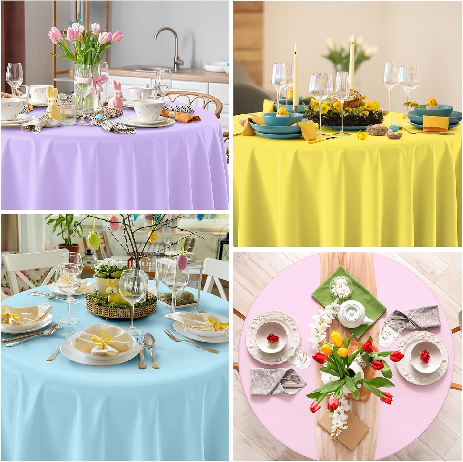 24Pcs 84 Inch Round Pastel Tablecloths, Rainbow Mix Color Plastic Tablecloth Disposable Round Table Covers for Baby Shower,Bridal,Wedding, Easter,Birthday and Ice Cream Party Decoration