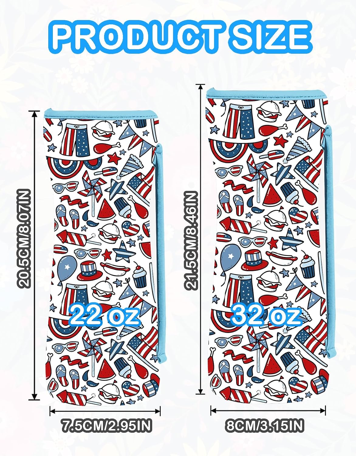 32oz Cute Printed Sleeve Compatible With Cirkul Water Bottle For Plastic And Stainless Steel Bottles 32oz Neoprene Sweat-Wicking Material Insulated Cover Designed With Handles (July 4th) image 3
