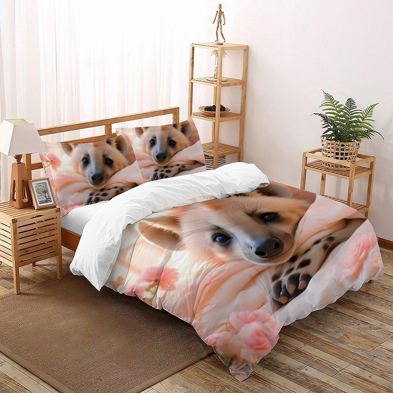 Housse de Couette Chien de Chasse Rose 200x200 Lit Double avec Taies d'Oreiller